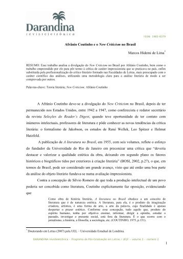 1 Afrânio Coutinho e o New Criticism no Brasil Marcos Hidemi de ...
