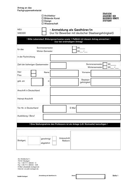 - Anmeldung als Gasthörer/in - Staatliche Akademie der Bildenden ...