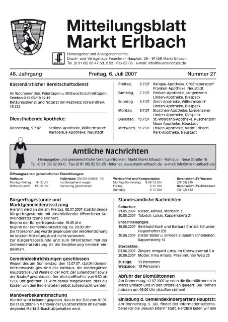 Amtliche Nachrichten - Markt Markt Erlbach