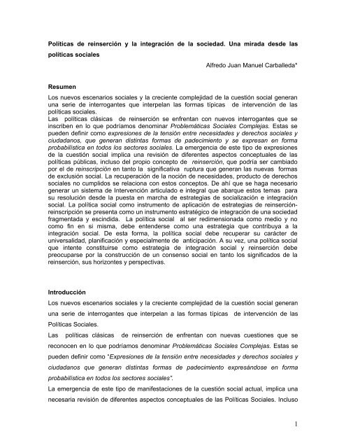 Políticas de reinserción y la integración de la sociedad. Una mirada ...