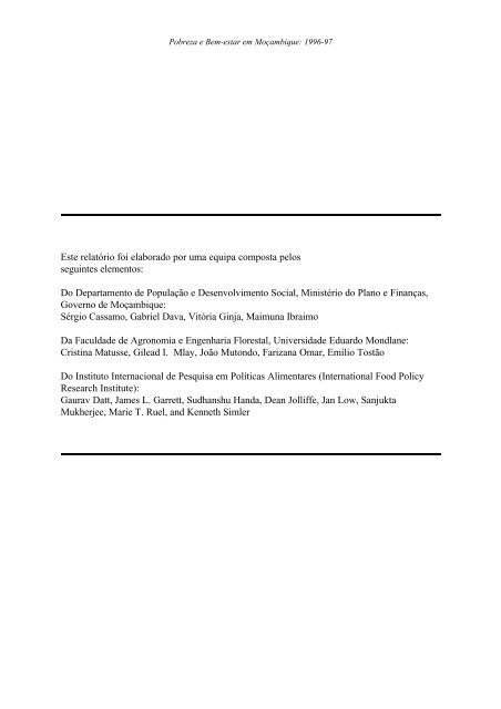 Pobreza e Bem-Estar em Moçambique: Primeira Avaliação Nacional ...