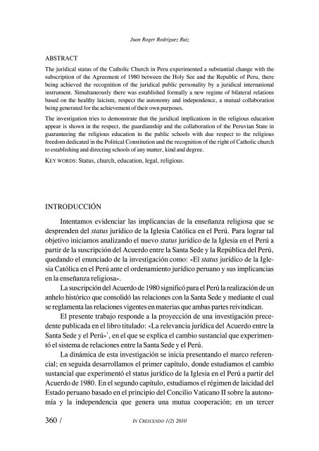 / 359 EL ESTATUS JURÍDICO DE LA IGLESIA ... - Revista Peruana