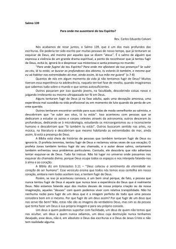 Salmo 139 Para onde me ausentarei do teu Espírito? Rev. Carlos ...