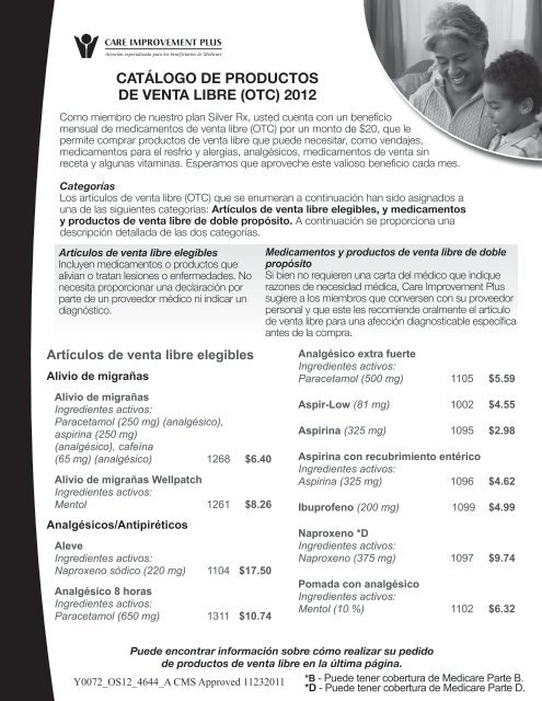 catálogo de productos de venta libre (otc) 2012 - Care Improvement ...