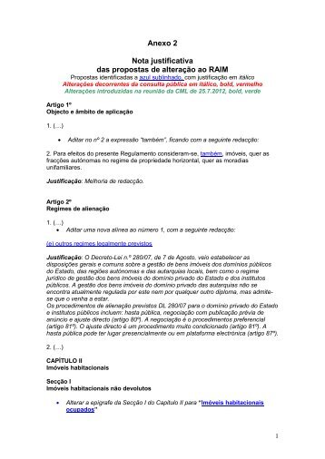 Anexo 2 Nota justificativa das propostas de alteração ao RAIM