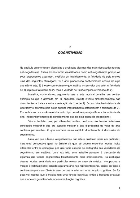 Variedades de Cognitivismo Estético - Filosofia da Linguagem