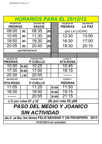 horarios para el 25/12/12