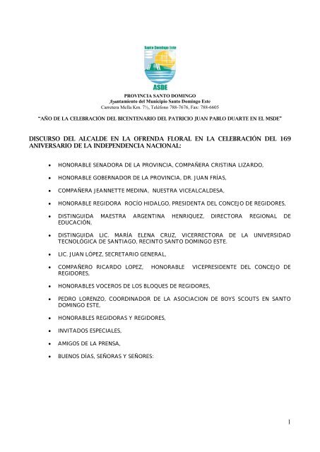 discurso del alcalde al depositar la ofrenda floral el dia de la indep ...