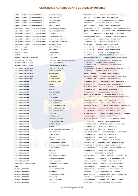 Comercios Adheridos a 12 cuotas - Mendoza - Tarjeta Nevada