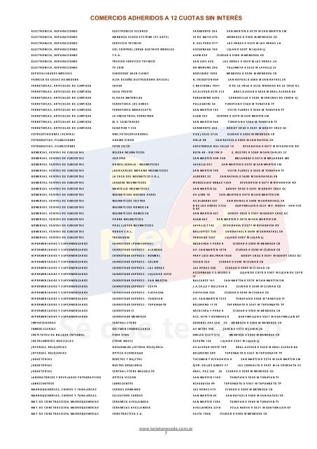 Comercios Adheridos a 12 cuotas - Mendoza - Tarjeta Nevada