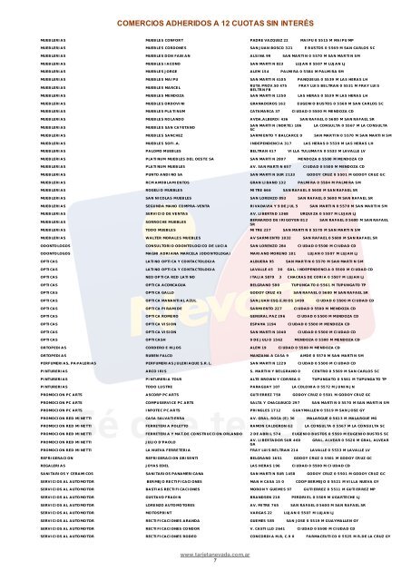 Comercios Adheridos a 12 cuotas - Mendoza - Tarjeta Nevada