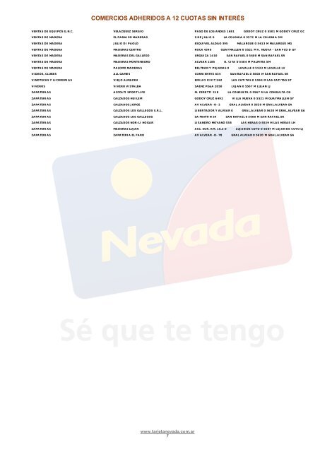 Comercios Adheridos a 12 cuotas - Mendoza - Tarjeta Nevada