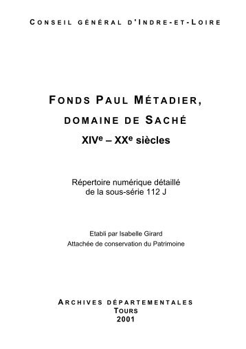 112 J. Fonds Paul Métadier, domaine de Saché - Archives ...