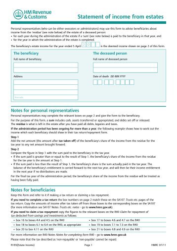 R185(Estate Income) - Statement of income from estates