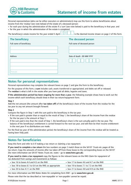 R185(Estate Income) - Statement of income from estates