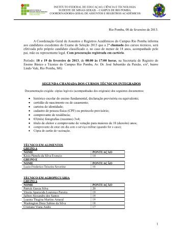 Segunda Chamada - Campus Rio Pomba