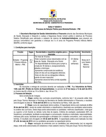 Edital N° 020/2013 - Prefeitura Municipal de Pelotas