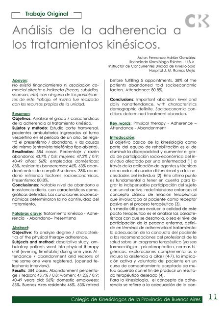 Revista Kinesiologos 26 - Colegio de Kinesiólogos de la Provincia ...