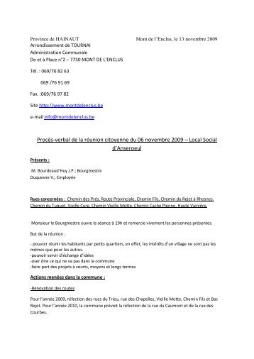 Procès-verbal de la réunion citoyenne du 06 ... - Mont-de-l'Enclus