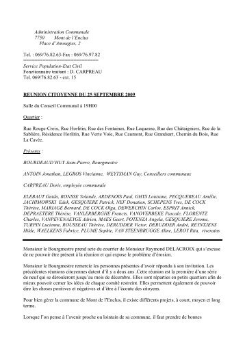 069/76.82.63-Fax : 069/76.97.82 - Mont-de-l'Enclus