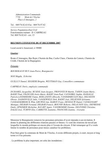 pv réunions citoyennes anseroeul 07-12-2007 - Mont-de-l'Enclus