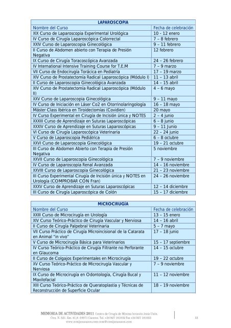 MEMORIA DE ACTIVIDADES 2011 - Centro de Cirugía de Mínima ...