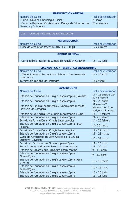 MEMORIA DE ACTIVIDADES 2011 - Centro de Cirugía de Mínima ...