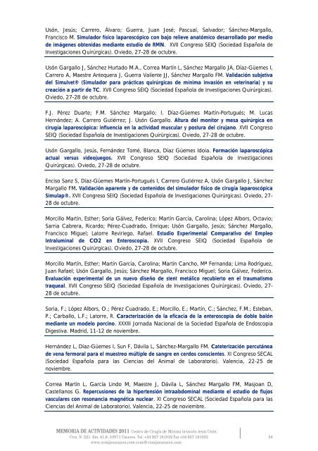 MEMORIA DE ACTIVIDADES 2011 - Centro de Cirugía de Mínima ...