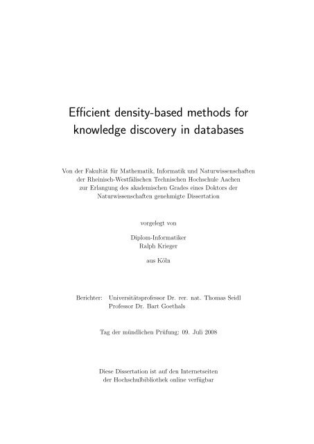 Efficient density-based methods for knowledge discovery in databases