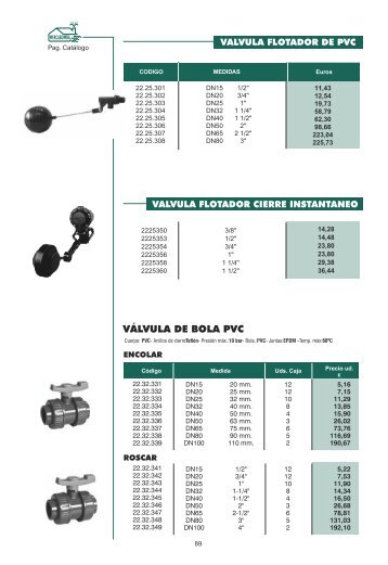 Válvulas y flotadores en PVC