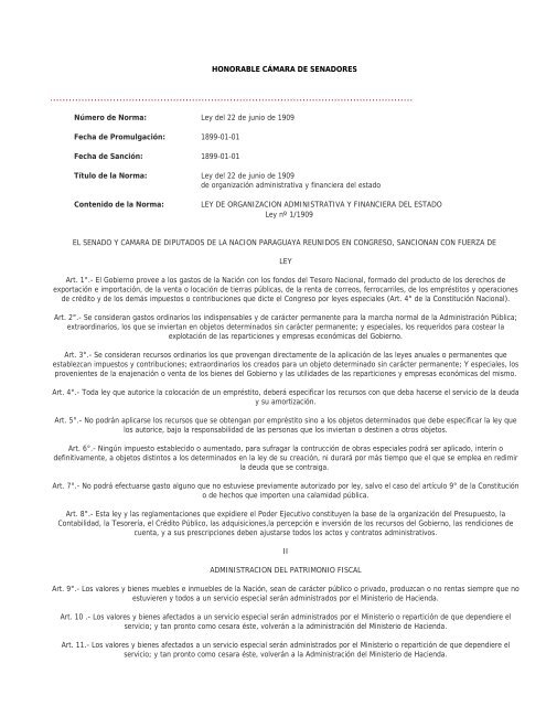 Ley Nº 1 / 1.909 (archivo pdf) - BuscoLey.com