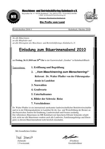 Einladung zum Bäuerinnenabend 2010 - Maschinen- und ...