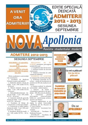 ADMITERII 2012 - 2013 - Universitatea "Apollonia" din Iasi
