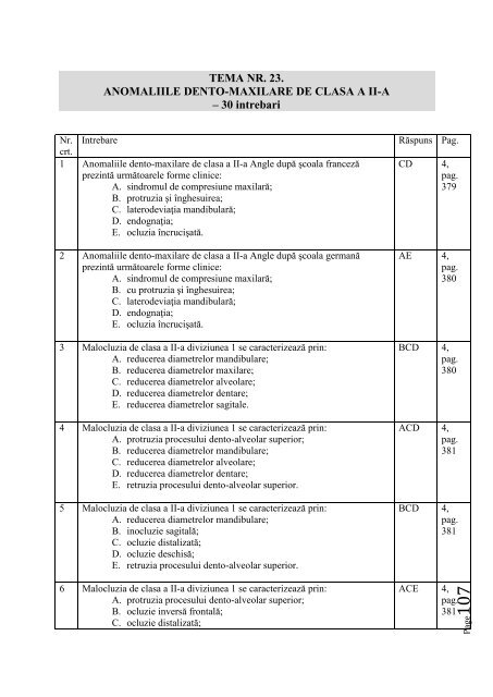 SUBIECTE EXAMEN LICENŢĂ – MEDICINA DENTARĂ TEMA NR. 1 ...