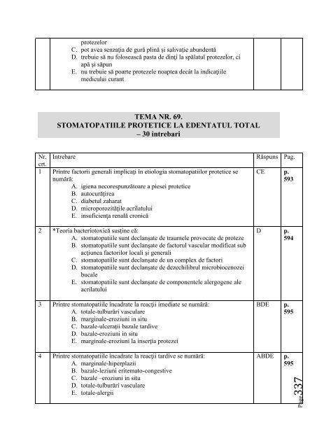 SUBIECTE EXAMEN LICENŢĂ – MEDICINA DENTARĂ TEMA NR. 1 ...