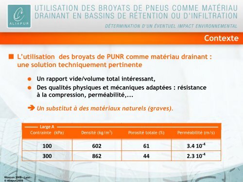 Utilisation des broyats de pneus comme matériau drainant ... - Aliapur