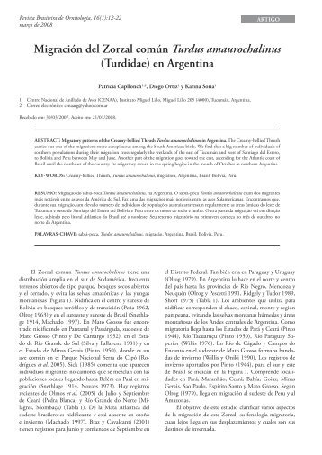 Migración del Zorzal común Turdus amaurochalinus - Sociedade ...