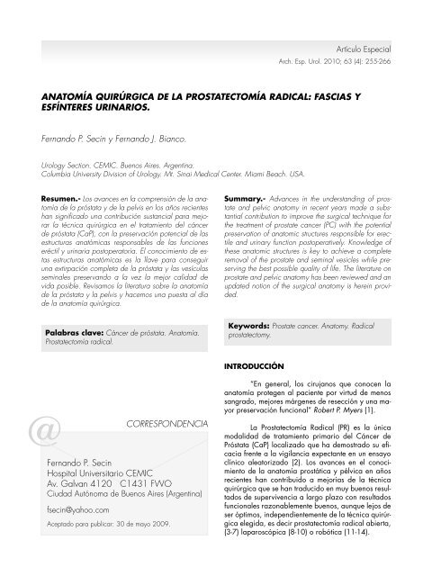 ANATOMÍA QUIRÚRGICA DE LA PROSTATECTOMÍA RADICAL ...