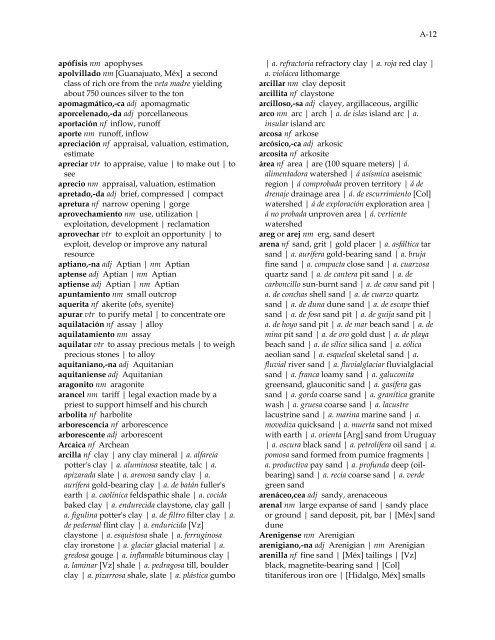 diccionario español – inglés terminos geólogicos y mineros