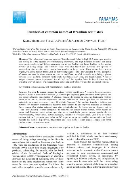 Richness of common names of Brazilian reef fishes - PanamJAS