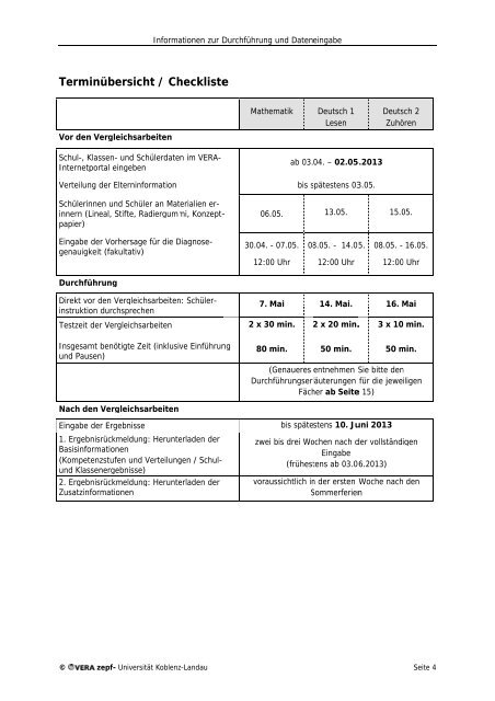 Durchführungs- und Eingabeanleitung VERA 3 - 2013