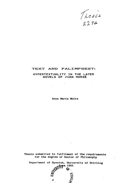 hypertextuality in the later novels of Juan Marse.pdf - University of ...