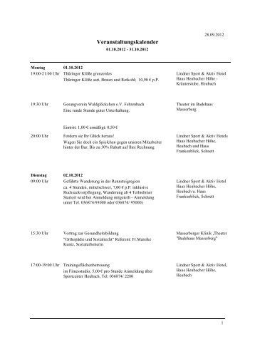 Veranstaltungskalender - Masserberg