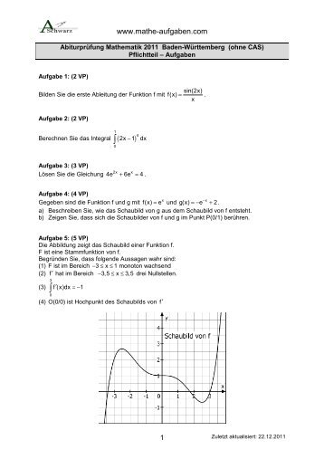 Abiturpruefung Pflichtteil 2011 mit Loesungen ... - Mathe-Aufgaben