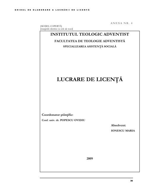 GHIDUL de elaborare a lucrării de licenţă - Institutul Teologic Adventist