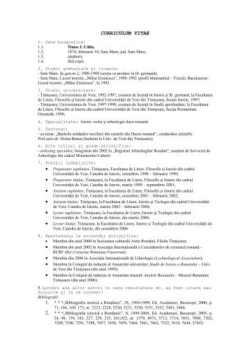 curriculum vitae - Facultatea de Litere, Istorie şi Teologie