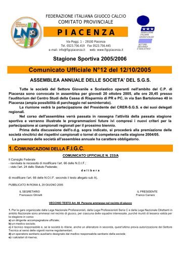2. comunicazioni della lnd - F.I.G.C - Piacenza