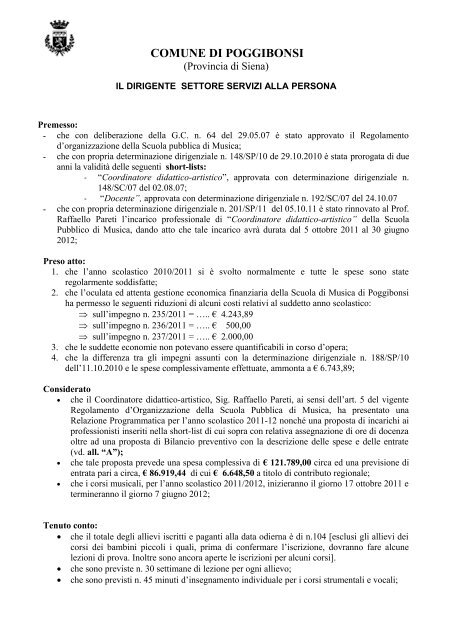 conferimento incarico professionale di docente di musica anno ...