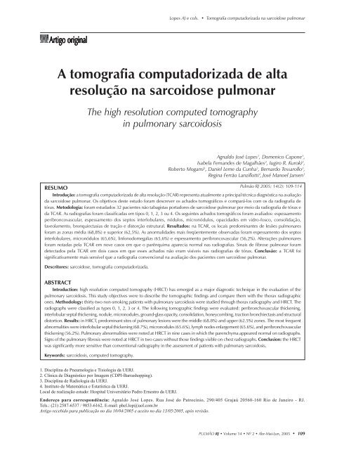 A tomografia computadorizada de alta resolução na sarcoidose ...