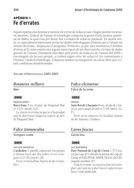 288-323 Anuari 00 ICO apèndixs - Institut Català d'Ornitologia